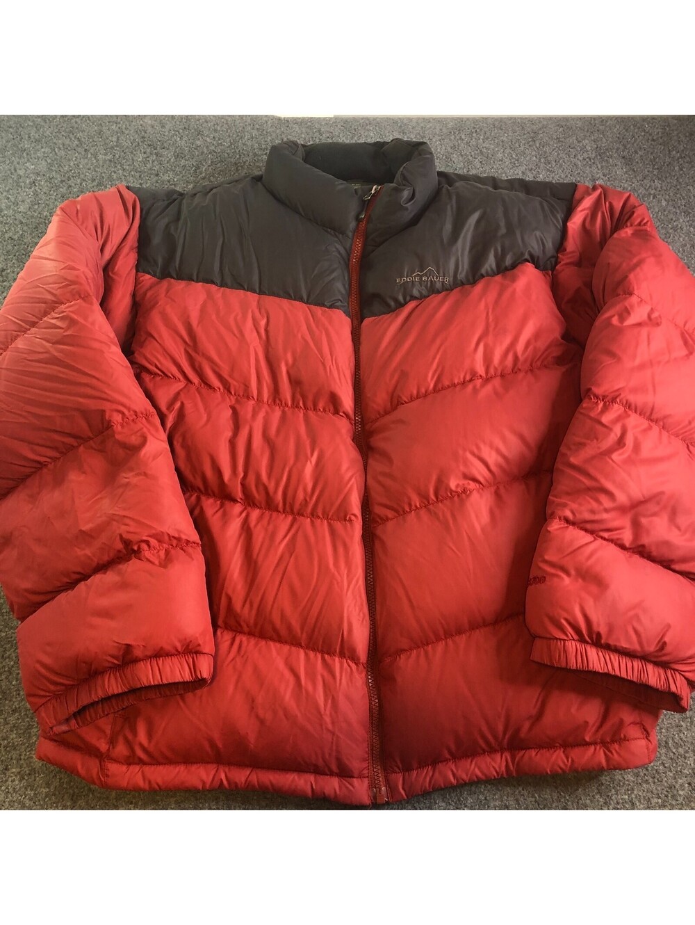 Eddie Bauer Down Puffer Jacket Mens XXL Red Gray EB700 Full Zip Insulated